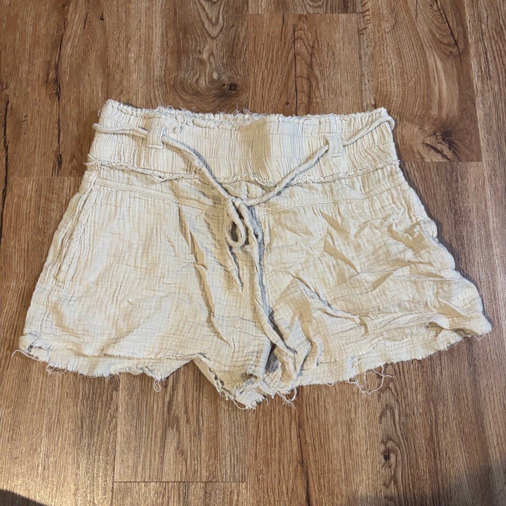 Tan Linen Tie Shorts